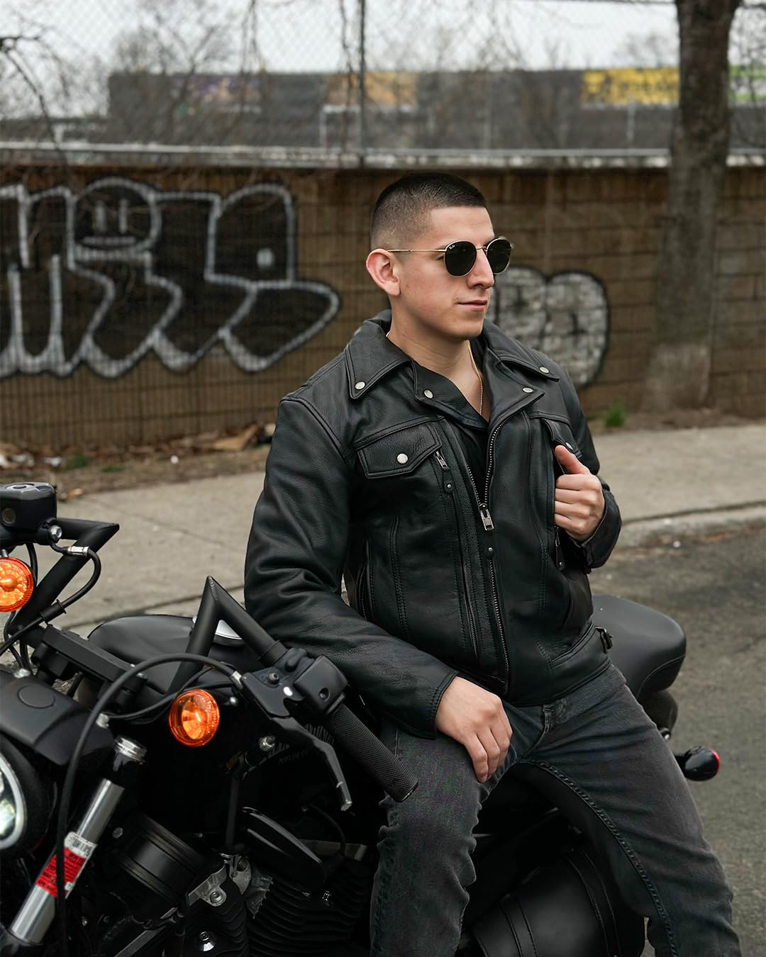 First MFG Co.- Mastermind - Men's Motorcycle Leather Jacket (BLK